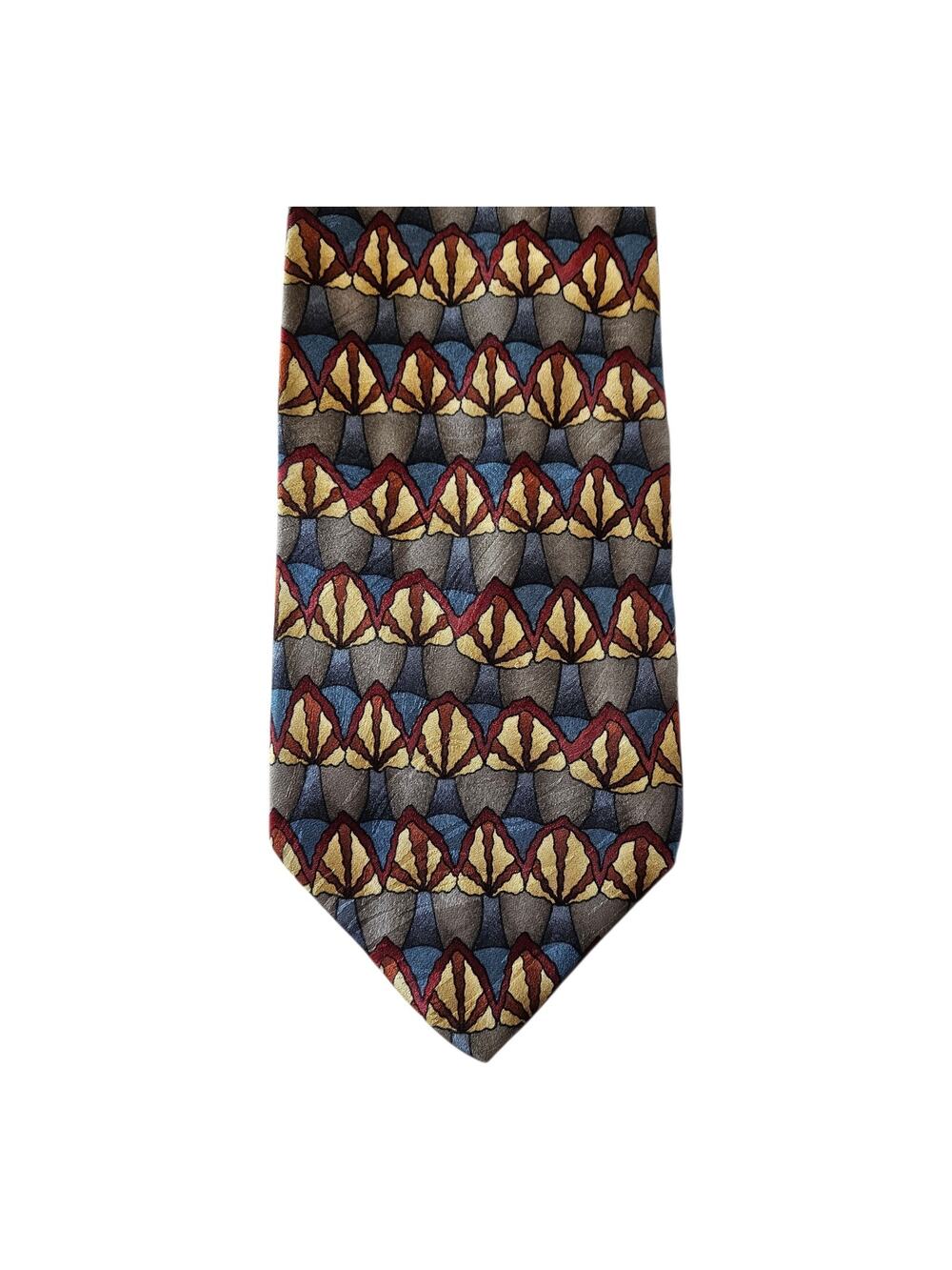 J. GARCIA Men's 100% Silk Tie Abstract Burgundy Gold Blue USA